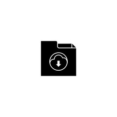 Black folder icon with a cloud and downward arrow inside, symbolizing data download or storage access on transparent background
