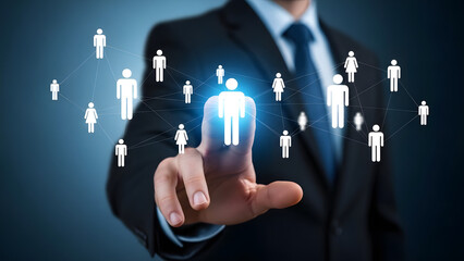 Businessman selecting candidate from virtual group of people