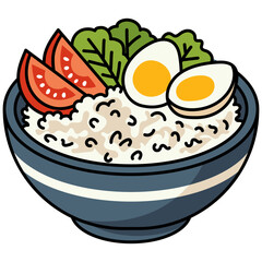Illustration of Rice Bowl with Vegetables and Eggs