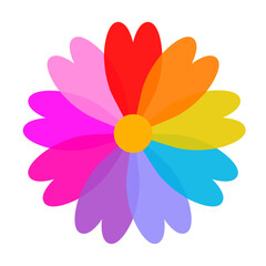 Colorful rainbow daisy chamomile flower. Camomile icon. Growing concept. Simple flat design. Cute flowers head plant collection. Happy Valentines Day. Love card symbol Isolated White background Vector