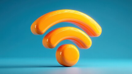 A shiny, 3D golden wifi symbol floats against a vibrant blue backdrop