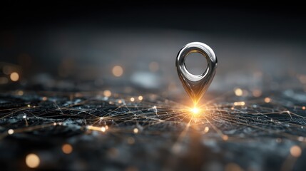 A shiny silver location marker illuminates a network of glowing lines