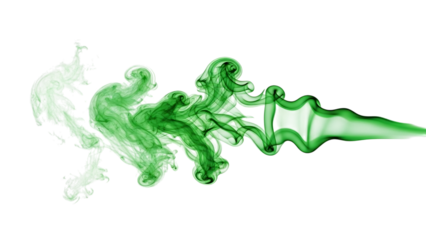 Swirling green smoke plume, with wispy tendrils and turbulent flow, cutout, PNG isolated on white or transparent background