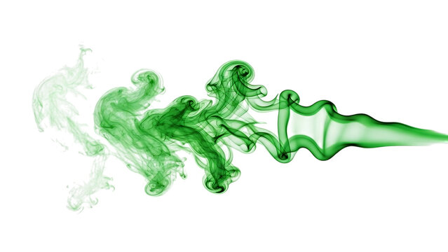 Swirling green smoke plume, with wispy tendrils and turbulent flow, cutout, PNG isolated on white or transparent background - Powered by Adobe