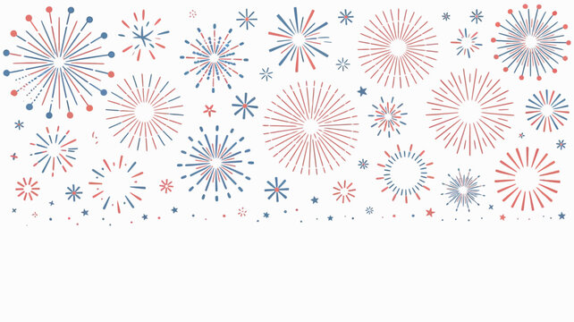 A vibrant and festive abstract pattern of colorful fireworks exploding in a celebratory display against a clean white background perfect for holiday and event themes