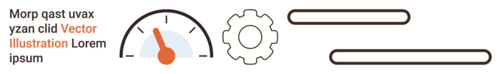 Performance monitoring, progress tracking, mechanical processes, speed control, technical adjustments, business metrics. Speedometer, gear and progress bars. Performance monitoring and progress