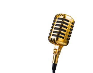 Golden Vintage Microphone on Transparent Background