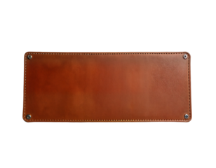 Brown Leather Label with Stitched Edges and Metal Rivets