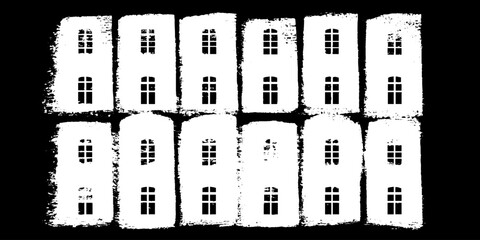 Black and white urban window stencil illustration for artistic design and decor