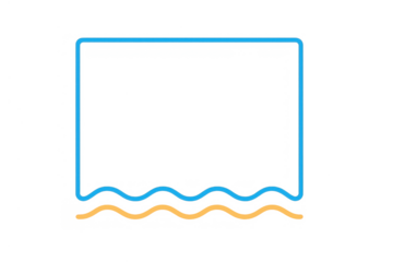 Minimal blue rectangular frame with a line of orange sand and blue waves on a transparent background