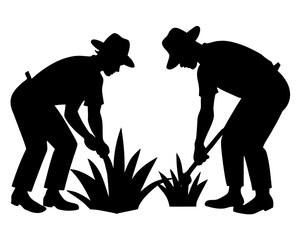 Farmers planting silhouette vector illustration isolated on white background