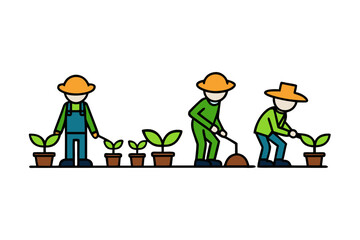 Farmers planting vector illustration isolated on white background