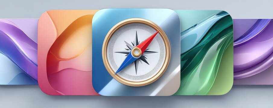 Modern app icons with a compass center and colorful gradient logos for Safari and Chrome concept