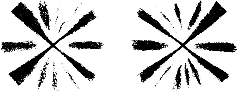 Black and white stencil illustration of angular shapes with radiating patterns for urban art design