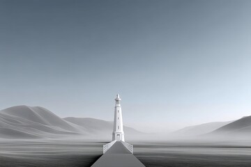 Lighthouse Standing on Pier with Mountains in Background