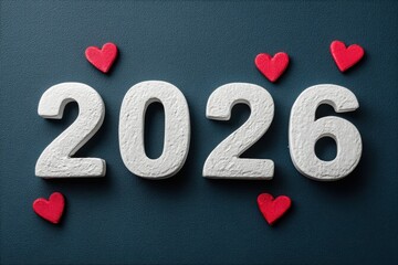 Bold pink 2026 numbers with hearts creating a romantic, modern year-in-review design