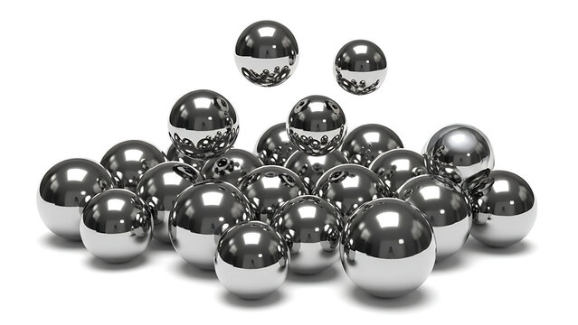 A collection of reflective metallic spheres 