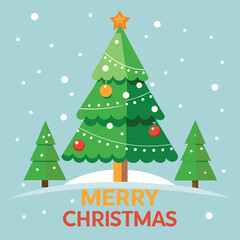 Festive christmas trees decorated with twinkling lights and ornaments under a gentle snowfall perfect for holiday banners and advertisements