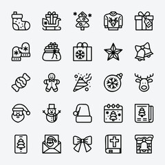 Merry Christmas Outline Icons Set