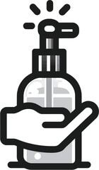 Hand Holding Hand Sanitizer Bottle with Pump Dispenser Icon vector illustration