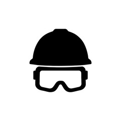 Black silhouette icon of safety helmet and goggles for PPE and workplace safety
Minimalist black silhouette icon showing a safety helmet with protective goggles. 