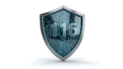 Digital security shield protecting the number 116 