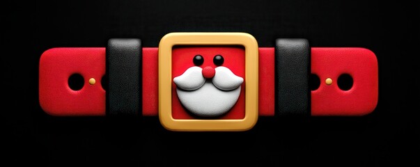 Gold beaded belt buckle with red, white and black stripe band and festive cross ornament