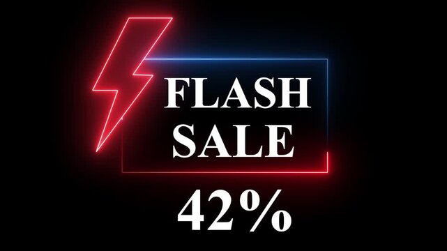 Blue and Red color neon sign promoting a flash sale with a bold -42% discount. Perfect for showcasing digital marketing and e-commerce promotions.4k animation video..
