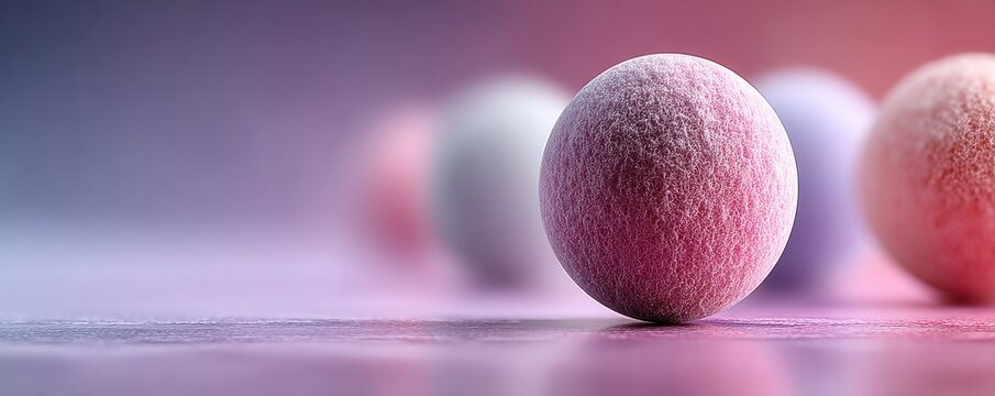 Close-up of a metallic ring on a reflective surface with pink and purple gradient background