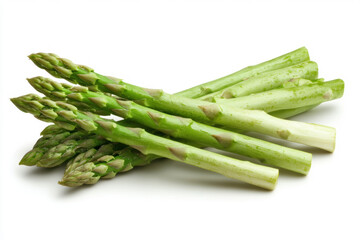 Fresh green asparagus spears isolated on a white background. vibrant image showcases a bundle of fresh asparagus, perfect for culinary and health.