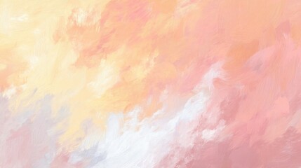 Fototapeta premium Abstract painting with soft flowing brushstrokes blending pastel colors including pinks peaches yellows greys and whites
