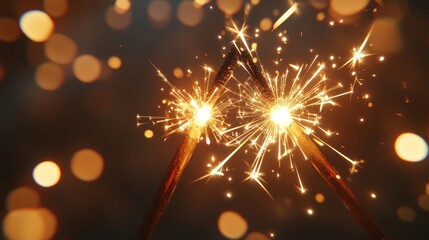 Naklejka premium Two glowing sparklers lights celebration fireworks.