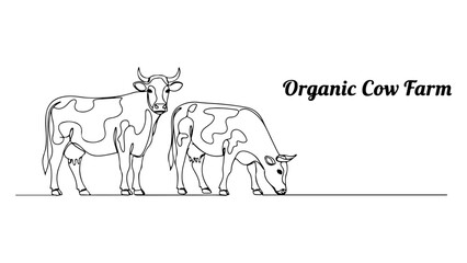 Minimalist continuous line art drawing of farm cows, a simple and elegant animal illustration