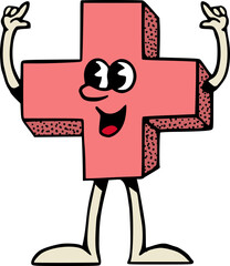 Plus Math Symbol Character Mascot Vector Illustration