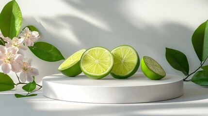 Elegant White Podium with Lime Slices and Petals