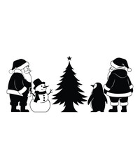 Santa and Winter Friends Around Christmas Tree Illustration Set.