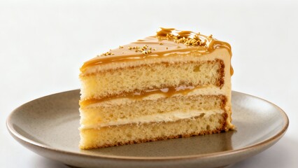 Single Serving of Butterscotch Cake on Brown Plate