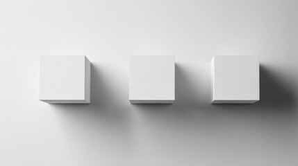 Three identical white square objects placed side by side against a plain light grey background with distinct shadows.