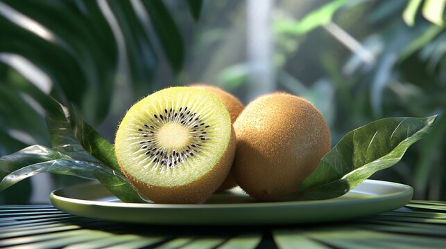 Fresh whole and sliced kiwi arrangement - Powered by Adobe