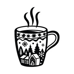 Winter Scene Coffee Mug Black and White Vector