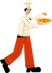 Chef Serving Pizza Vector Illustration