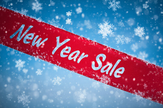 Festive New Year Sale Banner. Festive New Year Sale banner with snowflakes on a blue background, ideal for holiday promotions and advertisements.