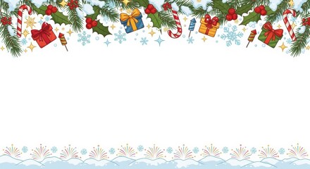 Festive holiday celebration with gifts and decorations winter wonderland graphic design cheerful environment bird's eye view christmas spirit