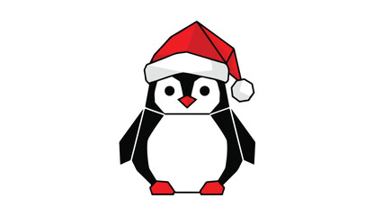 Origami Santa Penguin Mascot Vector