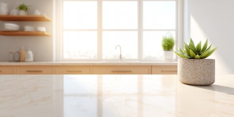 Fototapeta premium Potted plant sits on a countertop in a kitchen