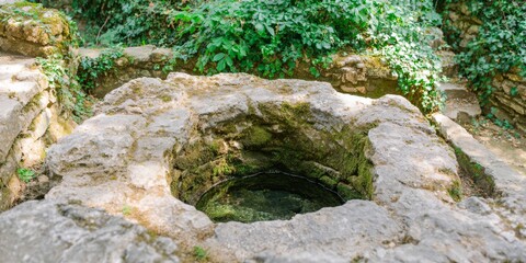 Small pool of water is sitting in a large rock
