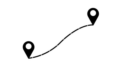 Two location pins connected by a dashed line animation. loop on white background pin navigation. 4k video