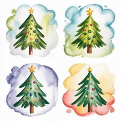 Merry Christmas watercolor trees collection Happy New Year card, posters.
