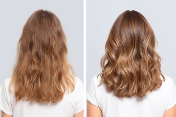 Woman with brown hair has her hair cut short