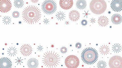 Festive colorful abstract fireworks bursting in a celebratory pattern against a clean white background creating a vibrant and joyful border for special occasions and events